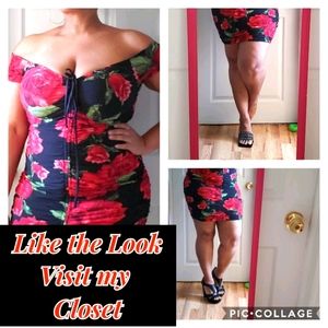 Off shoulder plus size dress and shoes